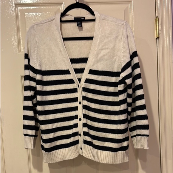 Blue and White Striped Cardigan Sweater - Picture 1 of 1